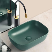 Plantex Rectangular Ceramic Basin for Bathroom/Washbasin/Designer Tabletop Wash Basin (Olive Green) (18 x 13 x 5 Inch)