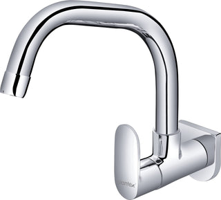 Plantex Pure Brass ORN-211 Single Lever Sink Cock with (360 Degree) Extended Swivel Spout for Kitchen/Bathroom Basin Faucet with Brass Wall Flange & Teflon Tape (Mirror-Chrome Finish)