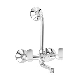 Plantex Wall Mixer 2 in 1 with L-Bend Connector for Rain Shower/Brass Spindle Nickel Chrome Mirror Finish Mixture Tap for Bathroom with Wall Flange-(APS-1299)