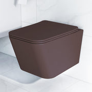 Plantex Imported Ceramic Wall Hung Western Commode/ P Trap Commode for Toilet with Soft Close Toilet Seat Cover (Square Matt- Brown)