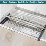Plantex Stainless Steel Dish Plate Rack Drainer/600mm GTPT Tray for Kitchen/Cabinet Kitchen Organizer for Quick Drying and Storage - Set of 3 Pcs (Chrome)