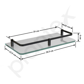 Plantex Bathroom Accessories - Wall Mounted Bathroom Shelf/Glass Shelves for Kitchen/Living Room with Black Brass Railings (Frosted - 12x6 Inches - Pack of 3)