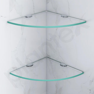 Plantex Premium Transperant Glass Corner Shelf for Bathroom/Kitchen Shelf/Bathroom Glass Shelf (9x9 Inches - White- Pack of 2)
