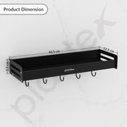 Plantex Multipurpose Aluminium Bathroom Wall Shelf / Bathroom Shelf Rack With Movable Hooks / Bathroom Accessories Set / Shelf for Bathrooms / Kitchen Organiser -(Black)