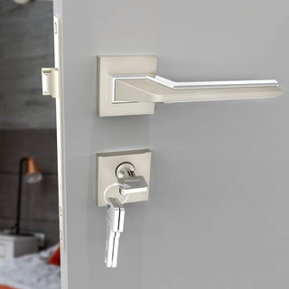 Plantex Heavy Duty Door Lock/Main Door Mortise/Handle Set for Home/Office with Baby Latch – Door Accessories (Satin White & Chrome Finish)