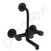 Plantex Wall Mixer for Bathroom 2 in 1 with L-Bend Connecter for Overhead Shower with Brass Spindles/Wall Mixer with Nickel Chrome Mirror Finish/Teflon Tape and Wall Flange-(Black)
