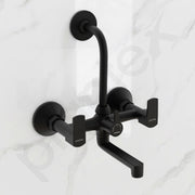 Plantex Wall Mixer for Bathroom 2 in 1 with L-Bend Connecter for Overhead Shower with Brass Spindles/Wall Mixer with Nickel Chrome Mirror Finish/Teflon Tape and Wall Flange-(Saga-blk)