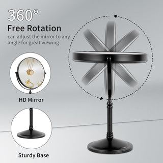 Plantex Premium Brass Magnifying Mirror/Dual Side Shaving Mirror for Bathroom with 5x/1x Magnification/Tabletop Vanity Hand Mirrors Stand (8 Inch-Black/Tabletop)