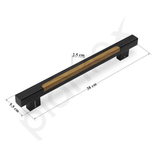 Plantex Main Door Handle - 15 Inch Glass and Wooden Pull-Push Handle - Pack of 1 (S-606-Black and Wood) - 3 Years Warranty