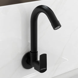 Plantex Single Lever Kitchen Sink Tap with Water Saving Aerator and Brass Spindle Tap/Quarter Turn Sink tap for Kitchen Basin with Wall Flange and Teflon Tape (Saga-Black)