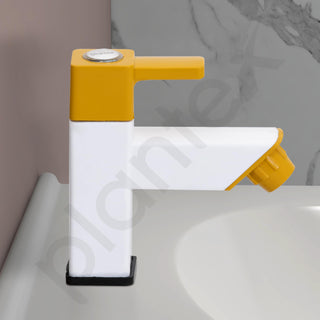 Plantex PTMT EDS-123 Single Lever Pillar Tap for Wash Basin with Water Saving Aerator/Water Tap for Bathroom Sink (Yellow & White)