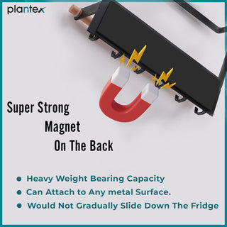 Plantex GI Steel Multi-Purpose Magnetic Shelf for Home/Fridge Organizer Spice Rack with Paper-Towel Holder/Kitchen Rack for Refrigerator (Big-Black)