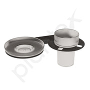 Plantex Soap Dish with Tumbler Holder for Bathroom/Stainless Steel Glass soap Holder wtih Toothbrush Stand/Bathroom Accessories - Pack of 1 (Black)
