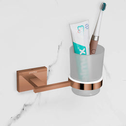 Plantex 304 Grade Stainless Steel Toothbrush/Paste and Tumbler Holder for Bathroom and Wash Basin/Bathroom Accessories - Benz (Rose Gold)