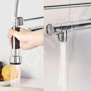 Plantex Brass Sink Tap for Kitchen | 360Ãƒâ€šÃ‚Â° Swivel Spout Kitchen Faucet with Double Handle | Spring Pull Out Tap for Kitchen Sink (Chrome & Black)