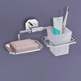 Plantex 304 Grade Stainless SteelSoap Holder with Toothbrush Holder/Soap Dish with ABS Tumbler Stand/Bathroom Accessories - Nipron (Chrome)