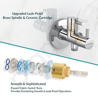 Plantex Pure Brass 2 Way Angle Valve/Quarter Turn Tap With Brass Wall Flange and Teflon Tape/Angle Cocke for Bathroom-(ICO-908-Mirror-Chrome)
