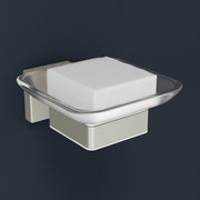 Plantex Stainless Steel Glass Soap Dish for Bathroom/Soap Holder/Soap Case/Soap Stand for Kitchen/Bathroom Accessories - Aqua (Satin)