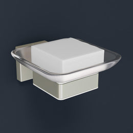 Plantex Stainless Steel Glass Soap Dish for Bathroom/Soap Holder/Soap Case/Soap Stand for Kitchen/Bathroom Accessories - Aqua (Satin)
