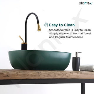 Plantex Rectangular Ceramic Basin for Bathroom/Washbasin/Designer Tabletop Wash Basin (Olive Green) (18 x 13 x 5 Inch)