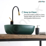 Plantex Rectangular Ceramic Basin for Bathroom/Washbasin/Designer Tabletop Wash Basin (Olive Green) (18 x 13 x 5 Inch)