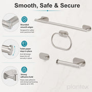 Plantex Stainless Steel Self Adhesive 16 inch Towel Holder/Napkin Holder/Paper Holder/Robe Hook for Bathroom/Bathroom Accessories - 4 Pcs Combo (Matt)
