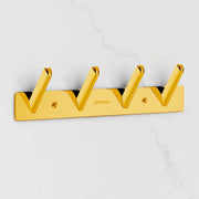 Plantex Wall Hooks for Hanging Cloth/Stainless Steel Towel Hangers/Bathroom Robe Hooks/Door Hangers/Square Wall Hook/Hook Rail for Hanging Keys - 4 Hooks (Pack of 1, PVD Gold)