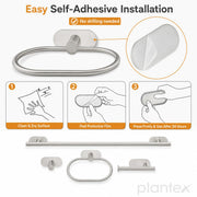 Plantex Stainless Steel Self Adhesive 16 inch Towel Holder/Napkin Holder/Paper Holder/Robe Hook for Bathroom/Bathroom Accessories - 4 Pcs Combo (Matt)