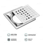 Plantex 304 Grade Stainless Steel Bathroom Floor Drain/Non- Porous Surface Floor Drain/Bathroom Water Drainer/Floor Trap for Bathroom and Kitchen - (6x6 inches)