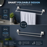 Plantex Stainless Steel Folding Dual Towel Rod/Folding Towel Hanger for Bathroom/Towel Stand/Towel Bar/Bathroom Accessories(24 Inch-Chrome/Silver)
