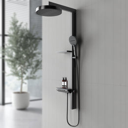 Plantex Haven Shower Panel for Bathroom with Piano Switches & Temperature Display/Rainfall Showerhead with Waterfall Outlet/Hand Shower with Hose Pipe & Clamp - (6013-GA)