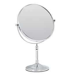 Plantex Premium Brass Magnifying Mirror/Dual Side Makeup Mirror with 5x/1x Magnification/Tabletop Vanity Hand Mirrors Stand (8 Inch-Chrome/Tabletop)