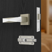 Plantex Heavy Duty Door Lock – Bathroom Door Lock/Mortise Keyless Handle Set for Home/Bathroom/Store Room/Balcony/Office with Baby Latch – (7085 – Satin White & Chrome Finish)