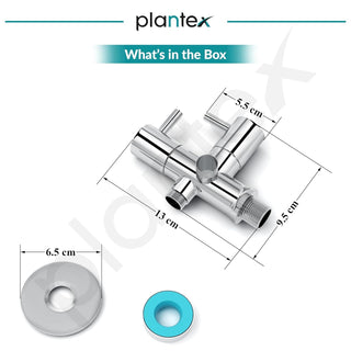 Plantex Pure Brass 2 Way Angle Valve/Quarter Turn Tap With Brass Wall Flange and Teflon Tape/Angle Cocke for Bathroom-(ICO-908-Mirror-Chrome)