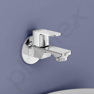 Plantex Single Lever Water Tap for Bathroom with Water-Saving Aerator/Wall Mount Bib Cock with Wall Flange and Teflon Tape/Brass Spindle Bib Tap for Home (Saga-1291-Chrome)