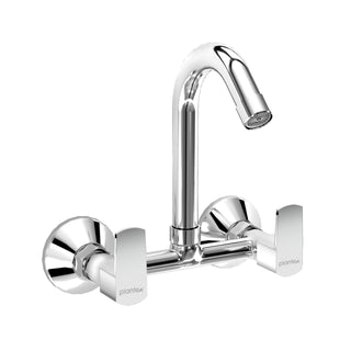 Plantex Sink Mixer Tap for Kitchen with 360° Swivel Spout/Hot and Cold Water Tap with Wall Flange and Teflon Tape/Brass Spindle Sink Tap (Saga-Chrome)