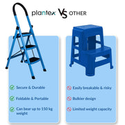 Plantex Premium 3 Steps Steel Ladder | Wide Anti-Skid Step Ladder | Easy to Fold | 5 Year Manufacturer Warranty(3-Step,Blue & Black)
