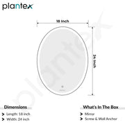 Plantex LED Bathroom Mirror with 3 Tone/Designer Mirror for Living Room/Bedroom/Dressing Room - Oval Shape (18 X 24 Inch)