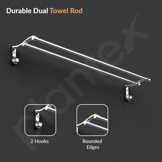 Plantex Stainless Steel Dual Towel Rod for Bathroom/Towel Holder/Bathroom Towel Hanger for Wall/Bathroom Accessories - 24 Inch (Chrome)