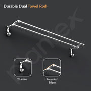 Plantex Aluminum Dual Towel Rod/Towel Rack for Bathroom/Towel Bar/Hanger/Stand/Bathroom Accessories (24 Inch - Chrome Finish)