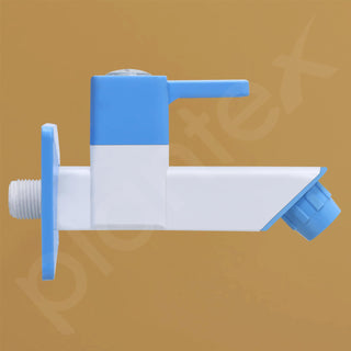 Plantex PTMT ES-111 Bib Cock Polished Water Tap For Bathroom With Water Saving Aerator/Bib Tap With Teflon Tape And Plastic Wall Flange (Blue & White)