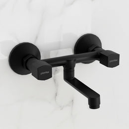 Plantex Non-Telephonic Wall Mixer for Bathroom with Brass Spindle/Mixer Tap for Bathroom with Water Saving Aerator/Wall Flange and Teflon Tape - Pack of 1 (Black)