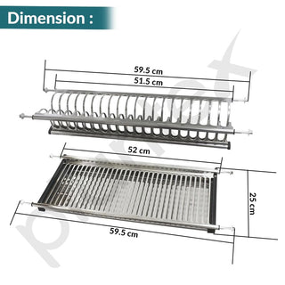 Plantex Stainless Steel Dish Plate Rack Drainer/600mm GTPT Tray for Kitchen/Cabinet Kitchen Organizer for Quick Drying and Storage - Set of 3 Pcs (Chrome)
