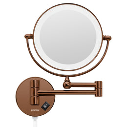 Plantex Brass and 304 Stainless-Steel Magnifying Mirror with LED/Makeup Mirror with Light/Zoom Mirror- 5x/1x Magnification (8 Inch-Rose Gold/Wall Mount)