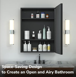 Plantex Aluminium Framed LED Mirror with Storage/Cabinet/Heavy-Duty Steel Body Bathroom Cupboard for Wall with Defogger and Bluetooth- 20x28 Inch, Black