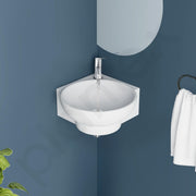Plantex Ceramic Basin with Stainless Steel Pillar Cock/Wall Hung Basin/Deck Mount Tap/Corner Basin for Bathroom -  (Lily- Combo)