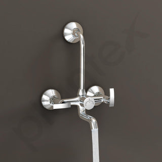 Plantex Brass Spindle Wall Mixer for Bathroom 2 in 1 with L-Bend Provision for Overhead Shower/Mixer Tap for Bathroom with Water Saving Nozzle and Wall Flange and Teflon Tape (SMR-1269-Chrome)