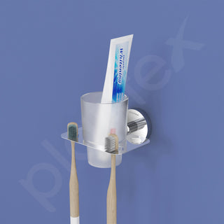 Plantex Smero Pure Brass Tooth Brush Holder/Tumbler Holder/Toothpaste Holder/Bathroom Accessories - Circle (Chrome)