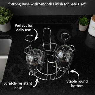 Plantex Stainless Steel Glass Stand/Mug Holder/Glass Holder for Kitchen/Dining Table (Chrome)