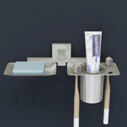 Plantex Soap Dish with Tumbler Holder/Soap Stand/Stainless Steel Soap Case with Toothbrush Holder/Bathroom Accessories -Aqua (Satin)